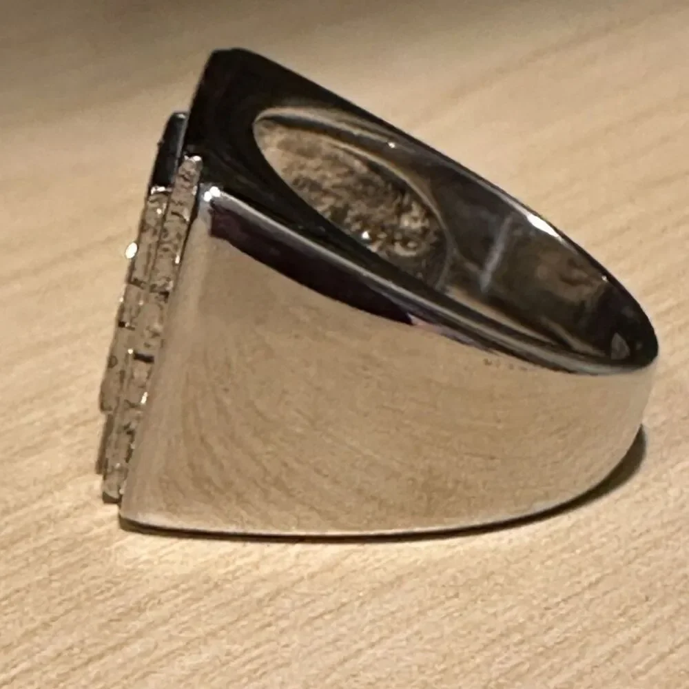 Silver tone Cubic Zirconia Square Signet Ring Silver Stainless Steel Size 10